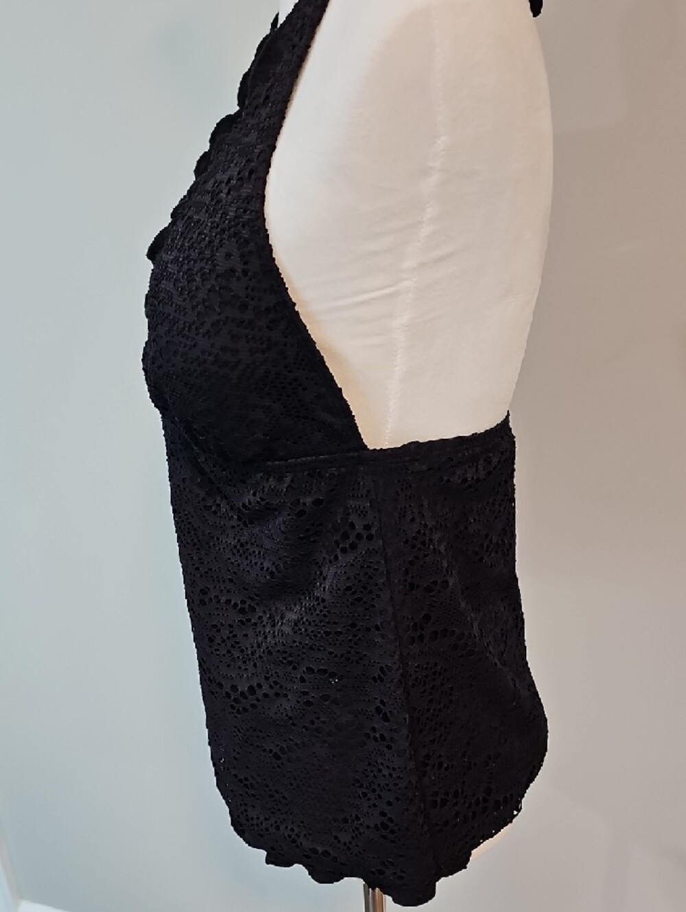 Black Crochet Halter Swim Tankini Size L - Picture 3 of 5
